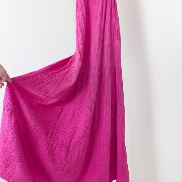 90's Waffle Cotton Midi Dress Halter Empire Waist Floor Length Sleeveless Tank - Picture 12 of 13